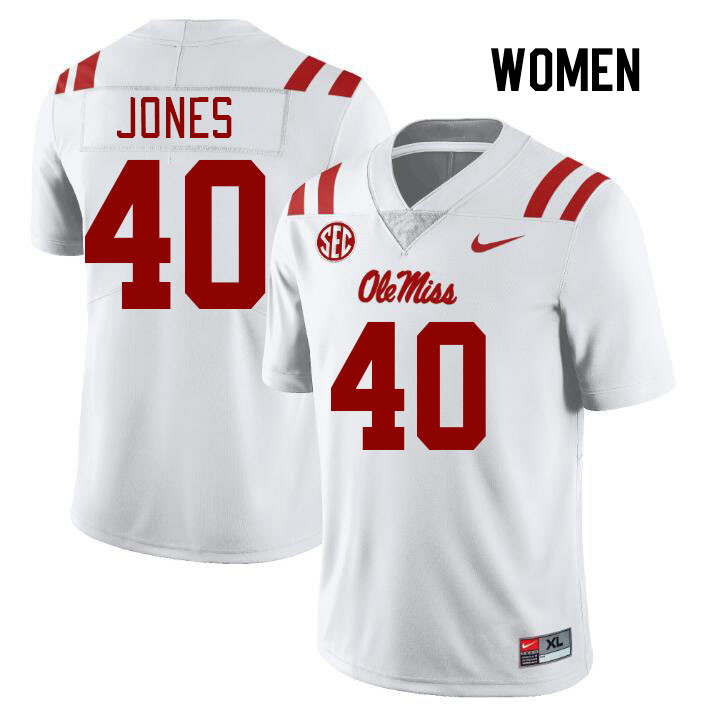 Women #40 Matt Jones Ole Miss Rebels College Football Jerseys Stitched Sale-White - Click Image to Close